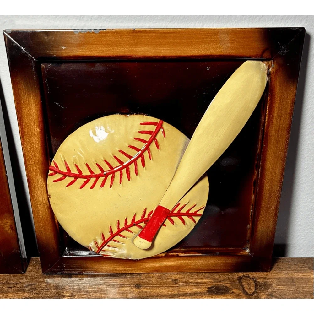 Children’ Room Metal Wall Art- Basketball & Baseball- 12.5”x12.5”
